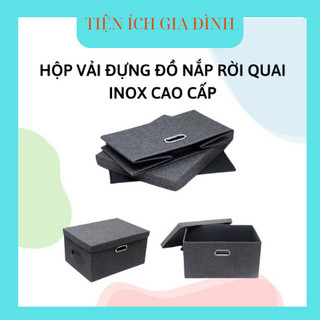 Hộp Vải Đựng Đồ Có Nắp Rời Quai Inox - Thùng Để Chăn Màn Cỡ Lớn Giỏ Đựng Quần Áo Đa Năng Bằng Vải