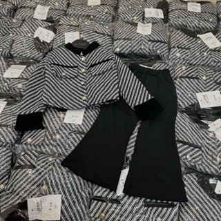 12-28kg set áo dạ kẻ mix quần loe cực sang chảnh cho bé gái, quần áo thu đông dài tay cho bé gái