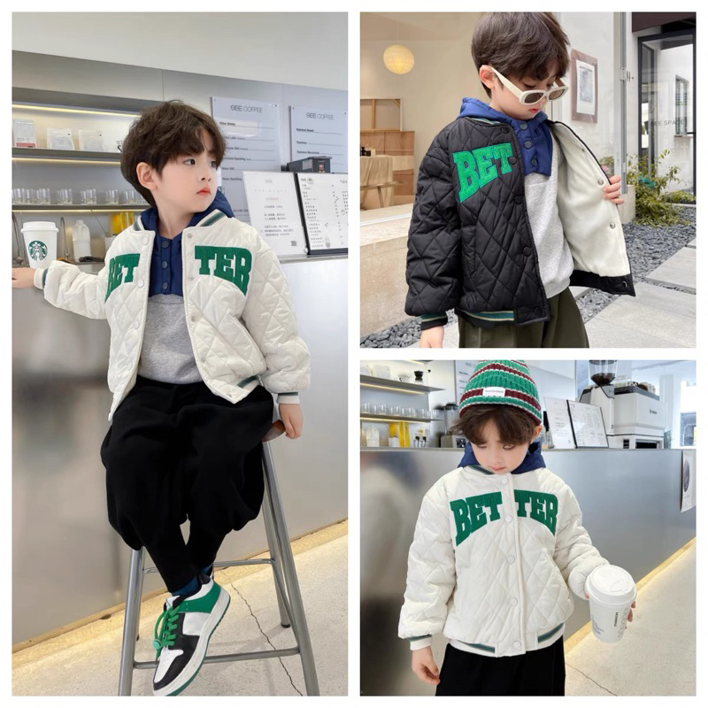Áo khoác cho bé, áo phao bomber trần trám lót nỉ cho bé trai bé gái size 90-140cm Tiemnhazam