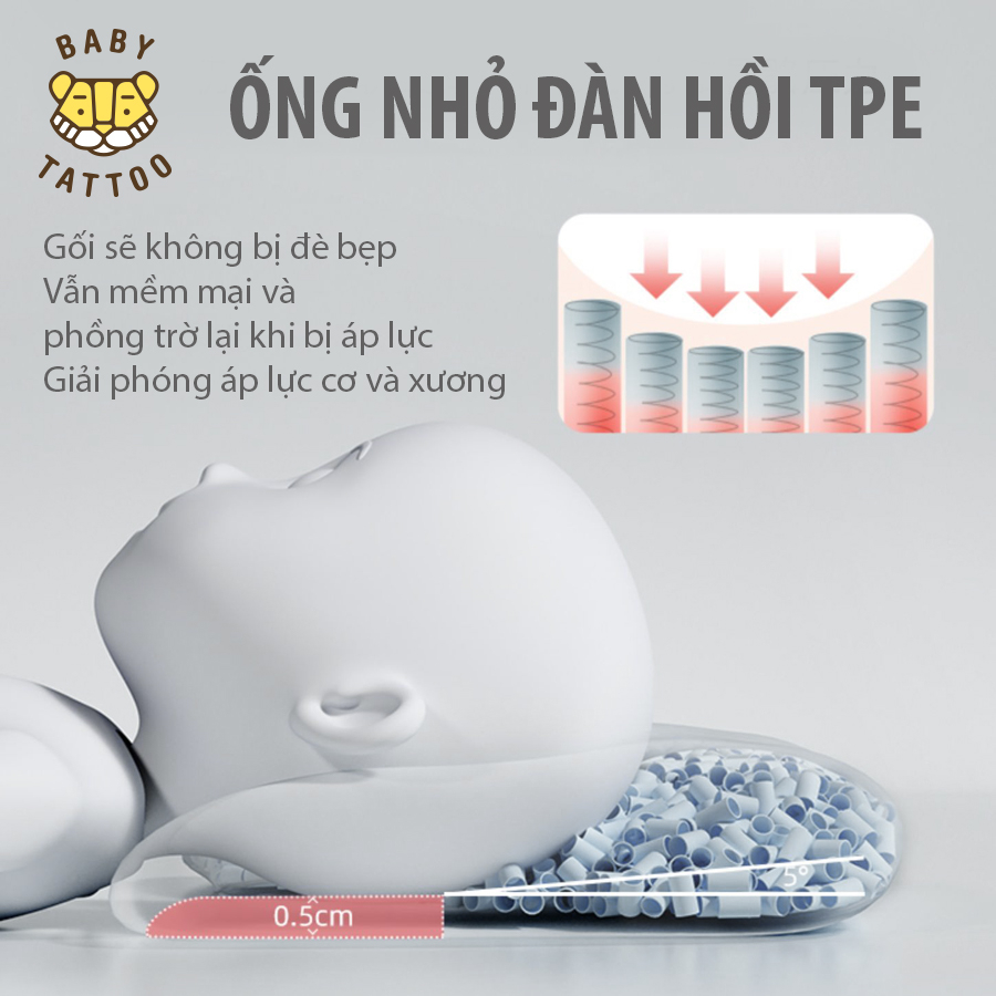 Gối Định Hình Đầu, Cố Định Đầu BABY TATTOO Chống Bẹt Đầu, Méo Đầu Cho Bé Sơ Sinh Từ 0 Tháng Tuổi