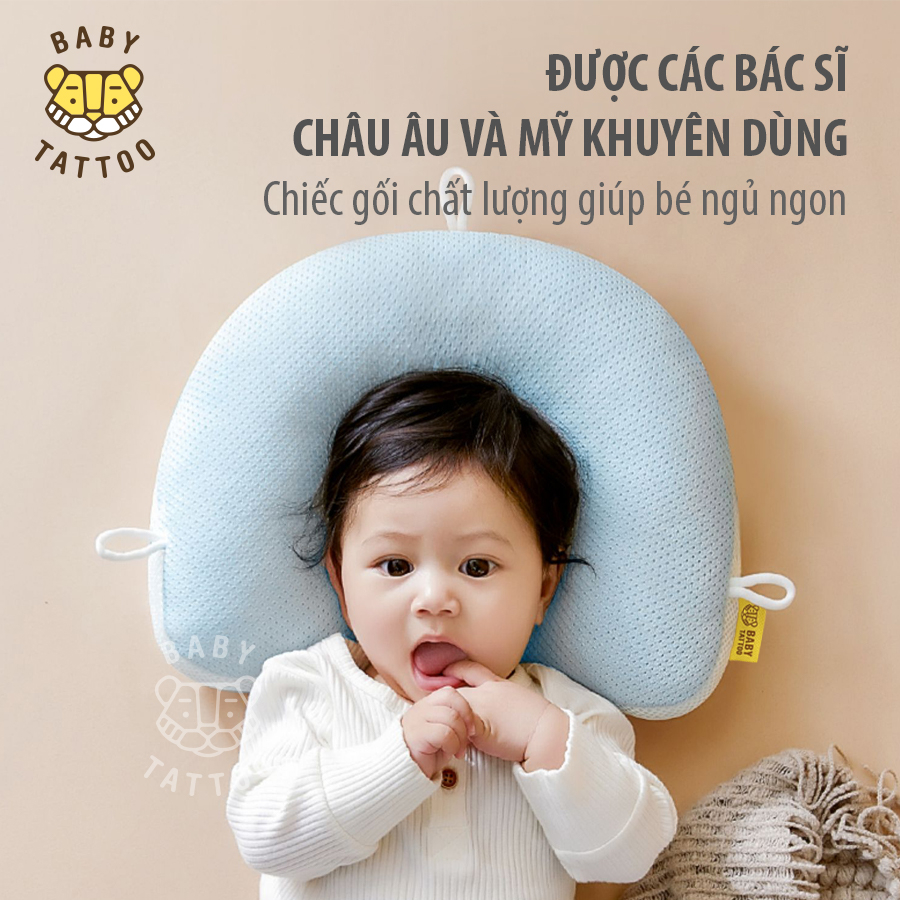 Gối Định Hình Đầu, Cố Định Đầu BABY TATTOO Chống Bẹt Đầu, Méo Đầu Cho Bé Sơ Sinh Từ 0 Tháng Tuổi