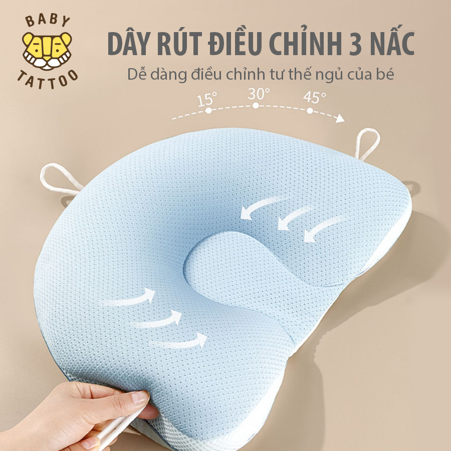 Gối Định Hình Đầu, Cố Định Đầu BABY TATTOO Chống Bẹt Đầu, Méo Đầu Cho Bé Sơ Sinh Từ 0 Tháng Tuổi