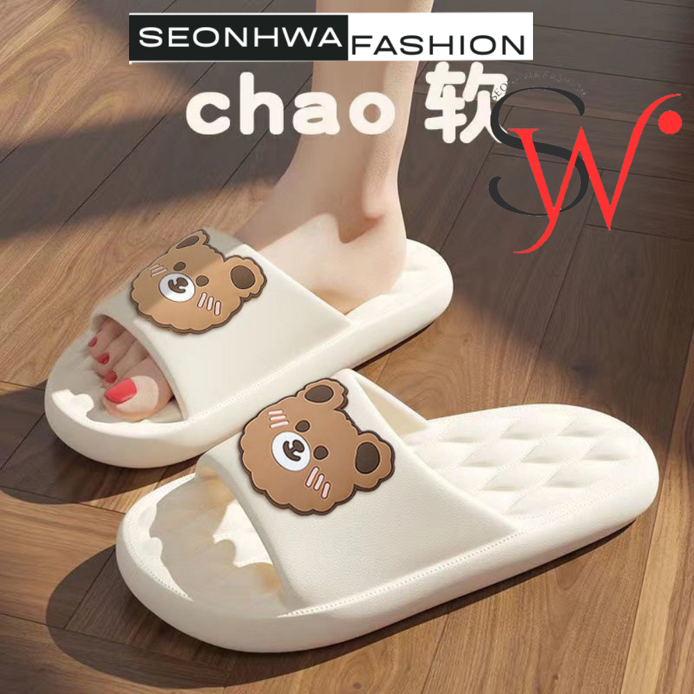 Dép quai ngang nữ đế bánh mì gấu con SEONHWA cao 2cm chất liệu rất êm, dép văn phòng dễ thương G8068