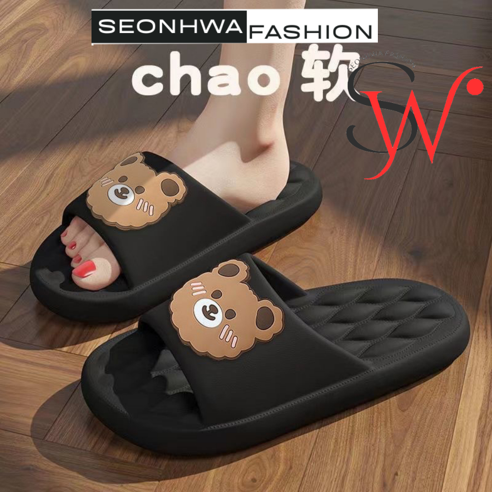 Dép quai ngang nữ đế bánh mì gấu con SEONHWA cao 2cm chất liệu rất êm, dép văn phòng dễ thương G8068