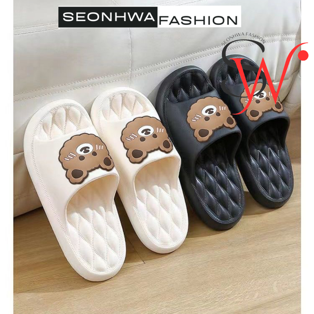 Dép quai ngang nữ đế bánh mì gấu con SEONHWA cao 2cm chất liệu rất êm, dép văn phòng dễ thương G8068