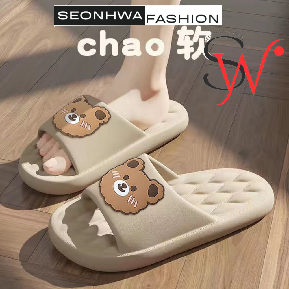 Dép quai ngang nữ đế bánh mì gấu con SEONHWA cao 2cm chất liệu rất êm, dép văn phòng dễ thương G8068