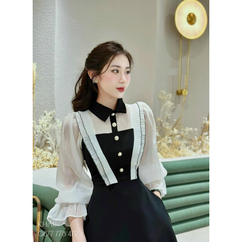 ĐẦM THIẾT KẾ DÁNG DÀI TAY BỒNG CỔ PHÁP