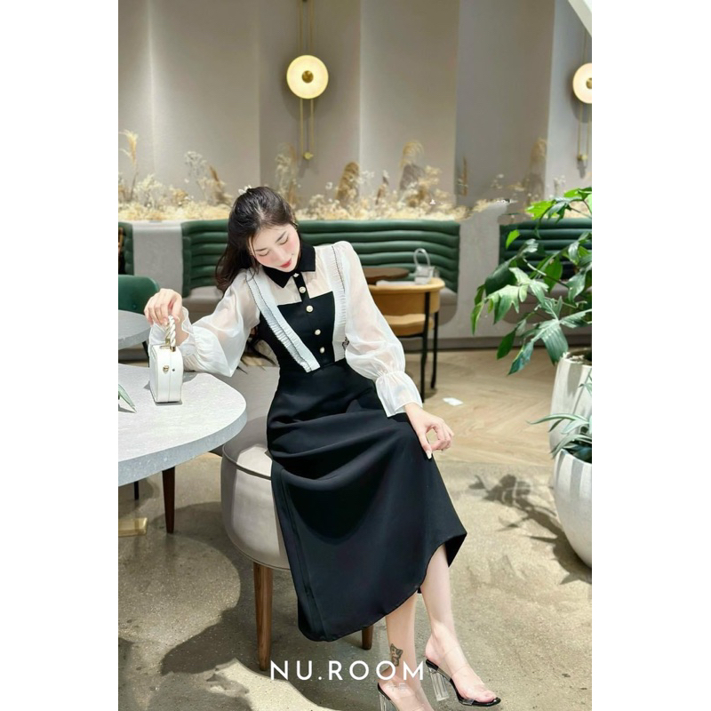 ĐẦM THIẾT KẾ DÁNG DÀI TAY BỒNG CỔ PHÁP