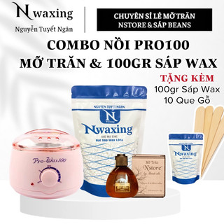 COMBO NỒI NẤU SÁP PRO100 WAX LÔNG MỠ TRĂN SIÊU TIẾT KIỆM TẶNG KÈM 100GR SÁP