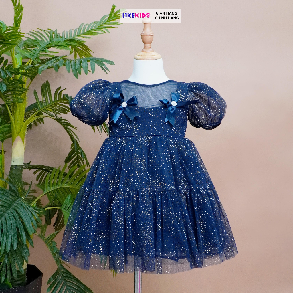 Đầm công chúa, váy bé gái họa tiết hai nơ xinh xắn F68 - Likekids