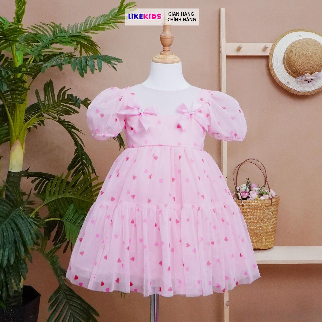 Đầm công chúa, váy bé gái họa tiết hai nơ xinh xắn F68 - Likekids