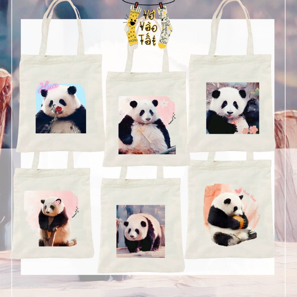 TÚI CANVAS GẤU TRÚC PHÚC BẢO HOA HOA MANH LAN - FUBAO HUAHUA MENGLAN PANDA