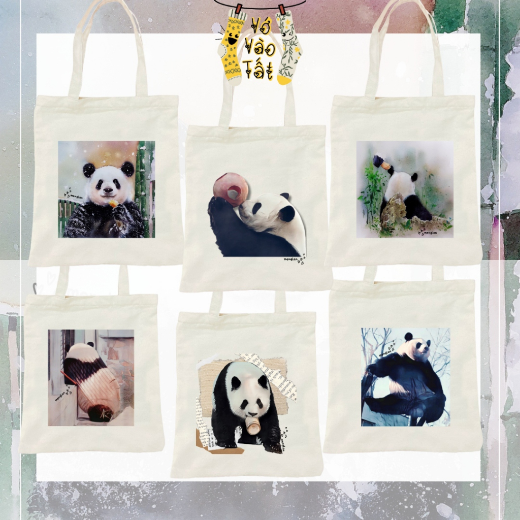 TÚI CANVAS GẤU TRÚC PHÚC BẢO HOA HOA MANH LAN - FUBAO HUAHUA MENGLAN PANDA