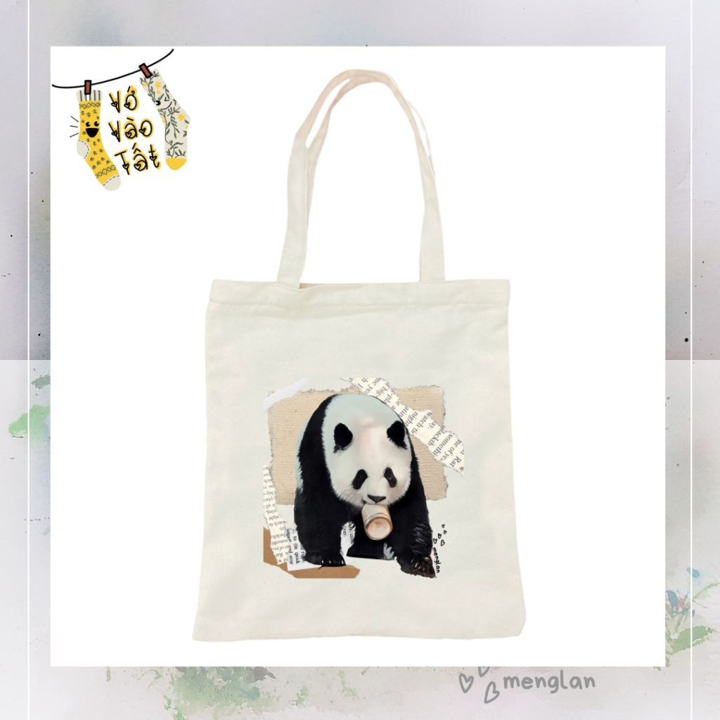 TÚI CANVAS GẤU TRÚC PHÚC BẢO HOA HOA MANH LAN - FUBAO HUAHUA MENGLAN PANDA