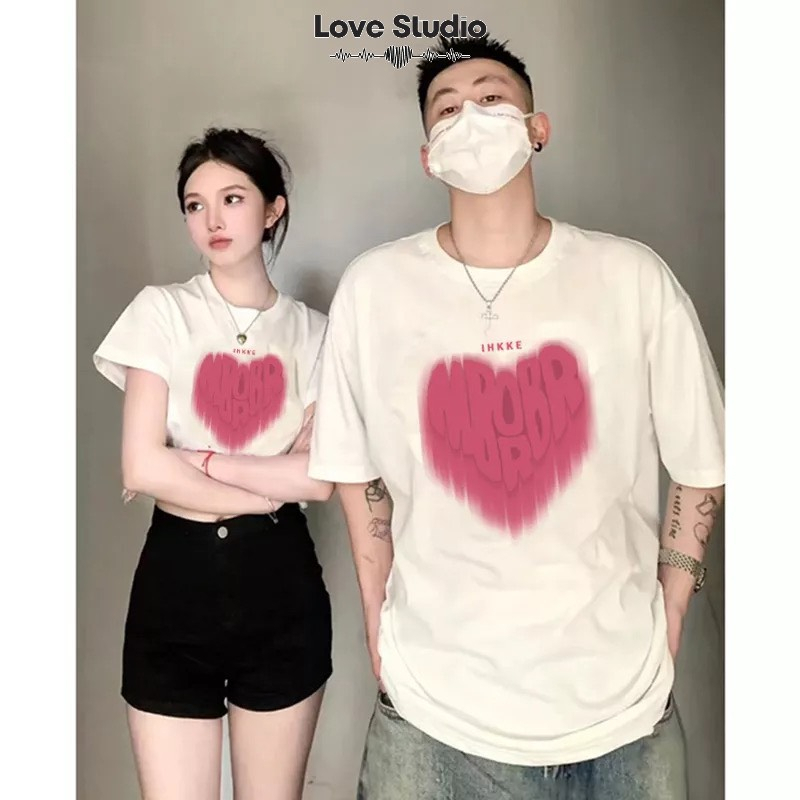 Áo Thun Đôi Nam Nữ Sơn Trái Tim Cotton Unisex Và Áo Croptop Baby NakaShop