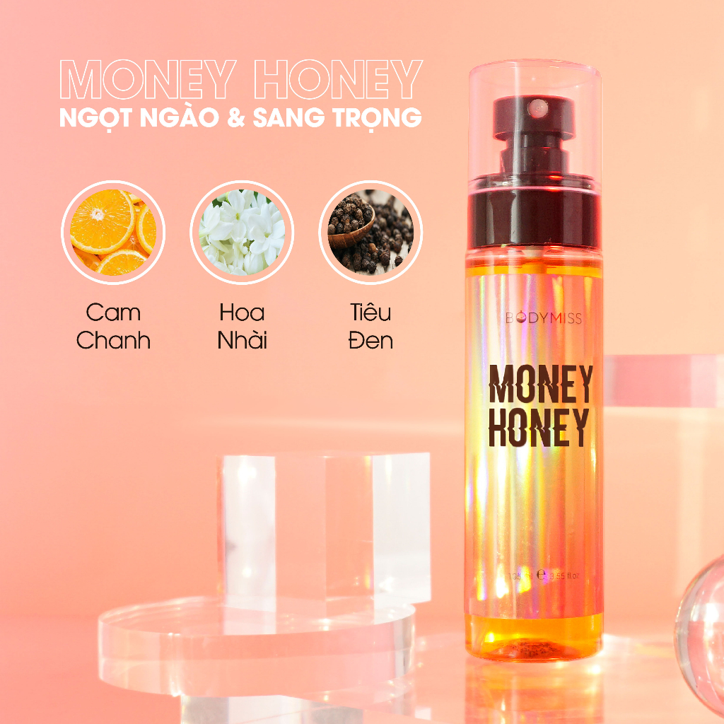 Bodymist Xịt Thơm Toàn Thân Cho Nữ: Money Honey & Stop Stare 105ml Mùi Ngọt, Quyến Rũ Hẹn Hò BODYMISS