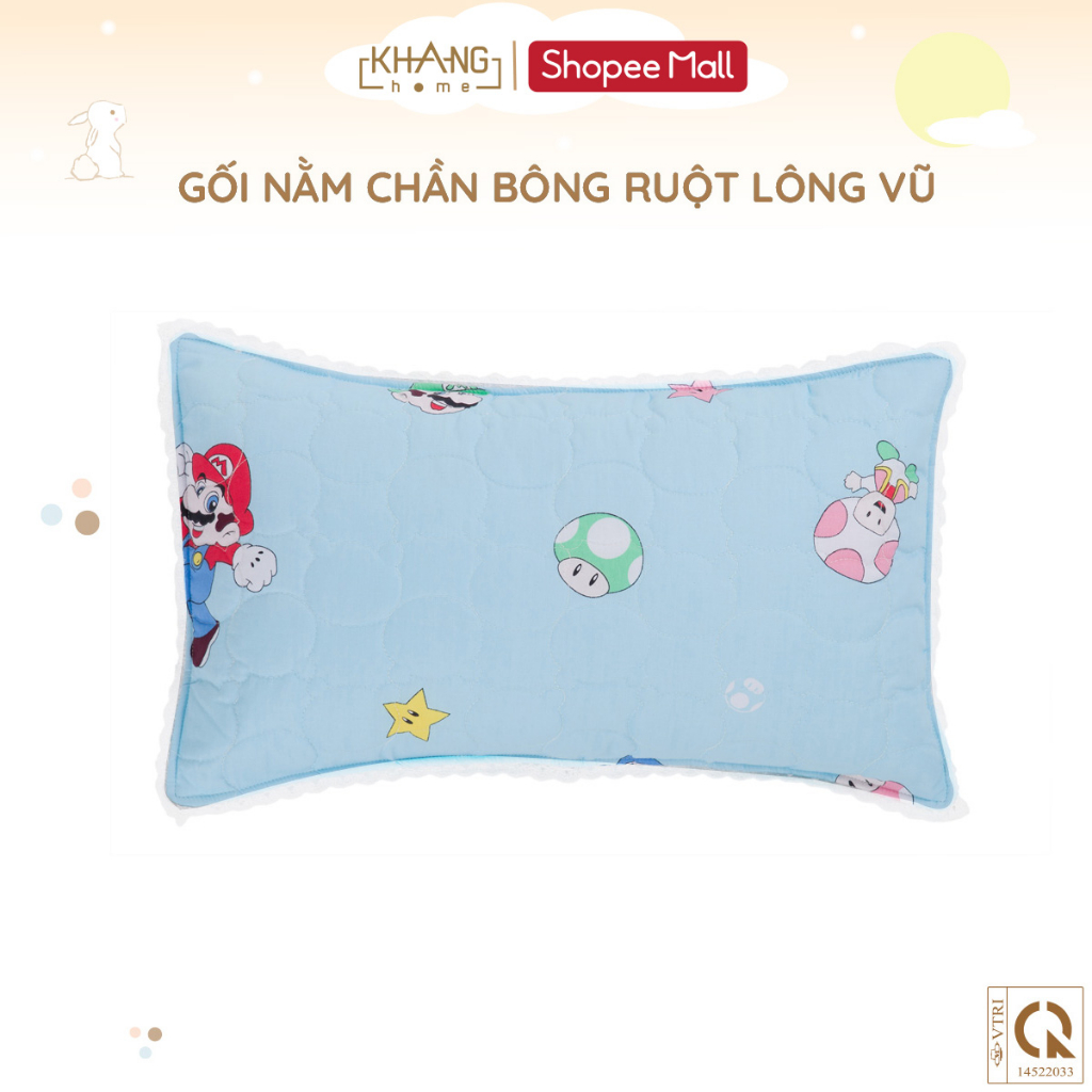 Gối Nằm Trẻ Em Vải Cotton Ruột Lông Vũ  ( Microfiber) Khang Home - An Toàn, Êm Ái, Mềm Mại Cho Bé