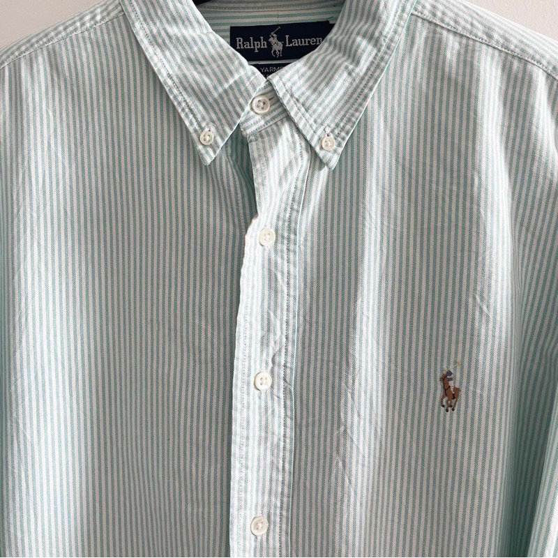 ÁO SƠMI NAM,NỮ VẢI OXFORD 100%  COTTON, TAY DÀI, DÁNG PHONG CÁCH CHÂU ÂU, MÀU XANH LÁ KẺ TRẮNG.