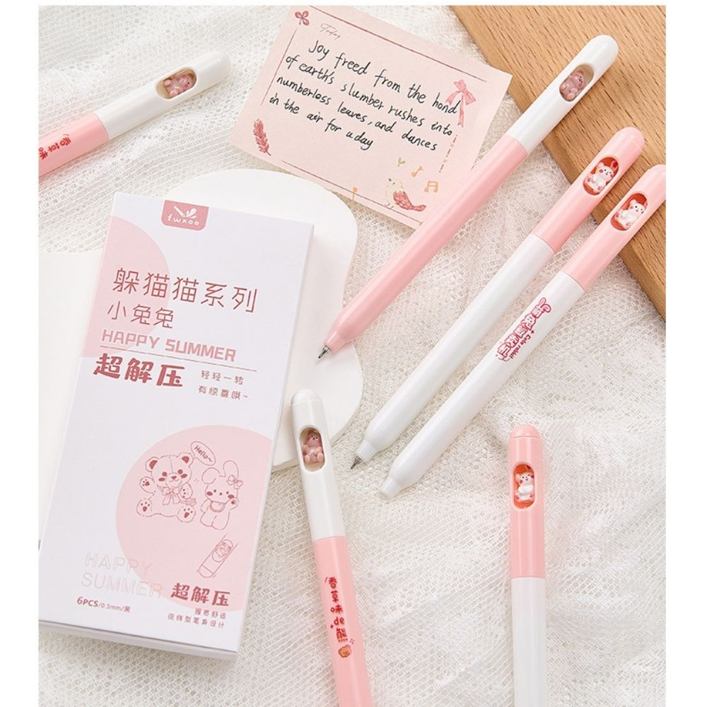 Bút gel FWXOO Happy Sumer Thỏ Gấu Thiết Kế Sáng Tạo Đáng Yêu -Tiệm Bút SHIORI