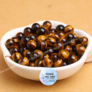 Hạt đá mắt hổ màu nâu vàng - 6mm đến 12mm - hạt làm vòng - phụ kiện xâu, mix vòng tay phong thủy nam, nữ