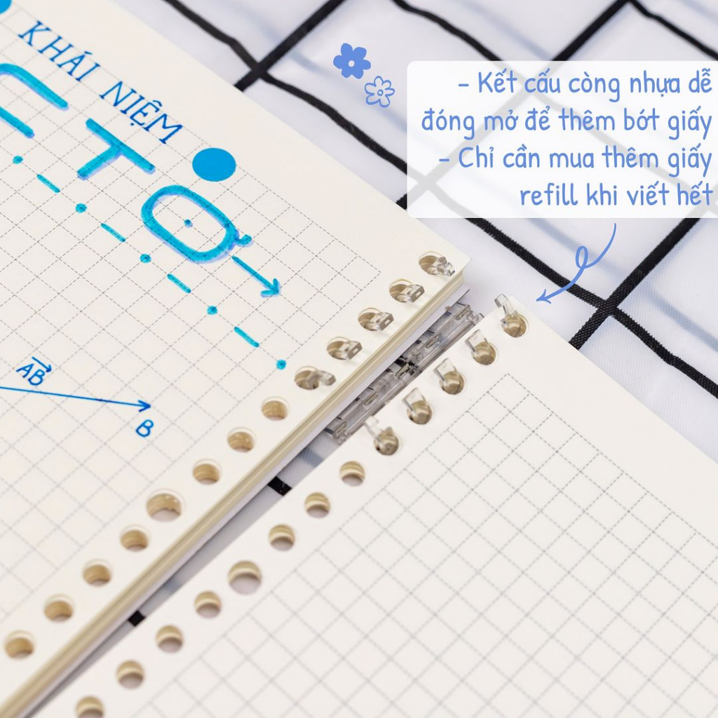 Vở KLONG Lite Binder Caro/Kẻ Ngang kẹp còng nhựa 2 đầu B5 120 trang 100gsm MS 809 810