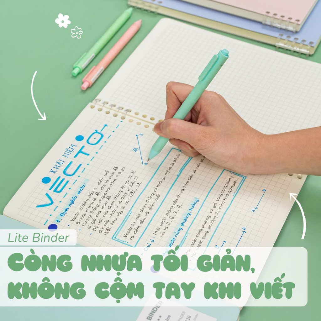 Vở KLONG Lite Binder Caro/Kẻ Ngang kẹp còng nhựa 2 đầu B5 120 trang 100gsm MS 809 810