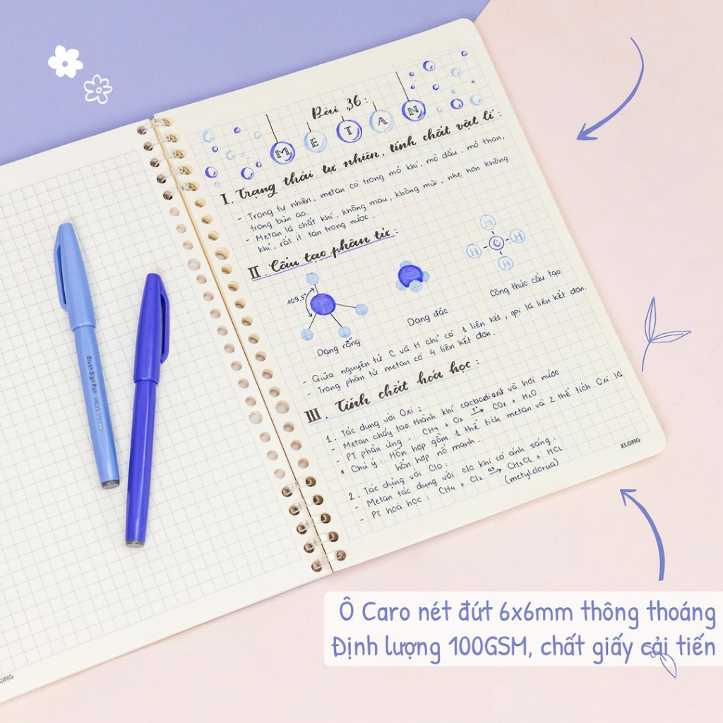 Vở KLONG Lite Binder Caro/Kẻ Ngang kẹp còng nhựa 2 đầu B5 120 trang 100gsm MS 809 810