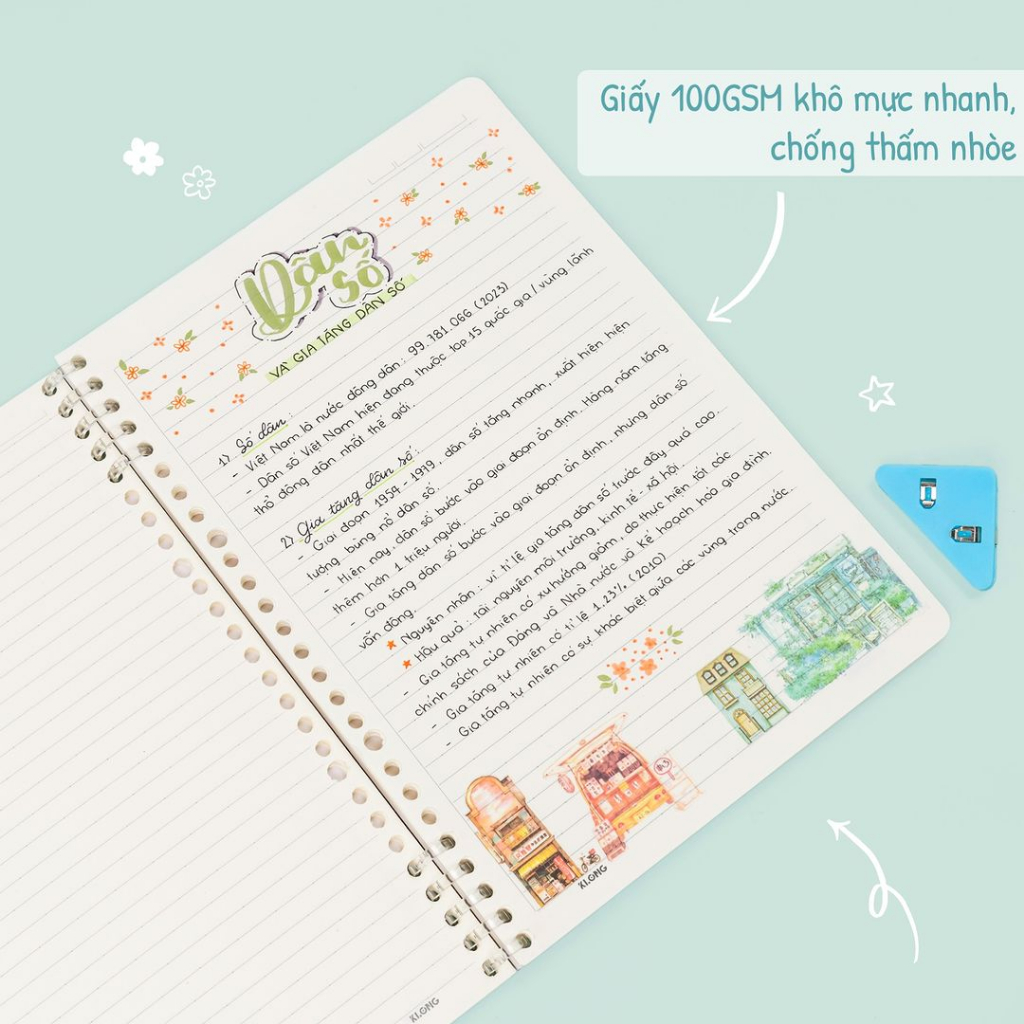 Vở KLONG Lite Binder Caro/Kẻ Ngang kẹp còng nhựa 2 đầu B5 120 trang 100gsm MS 809 810