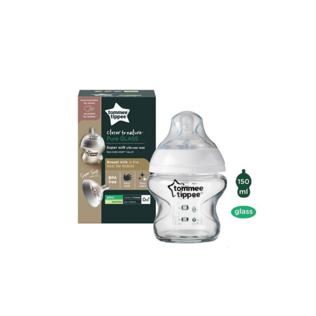 Bình Sữa Thuỷ Tinh Ty Siêu Mềm Tự Nhiên Tommee Tippee 150ml, 250ml, Nhiều Size Cho Bé, Được Mua Kèm Thêm 01 Núm Ty Bất K