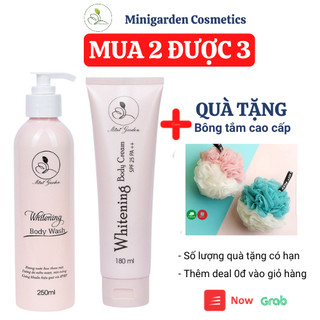 Kem body men bia & Sữa tắm men bia Mini Garden dưỡng toàn thân trắng hồng