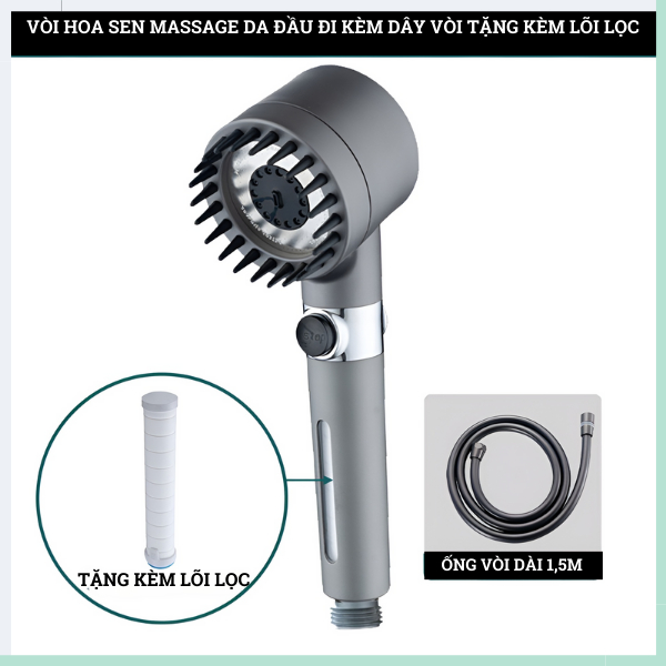 Vòi sen tăng áp GOGIND Đầu Vòi Hoa Sen Mát Xa 3 Chế Độ Áp Suất Cao Tiết Kiệm Nước Lõi Cotton Lọc Cho Nhà Tắm