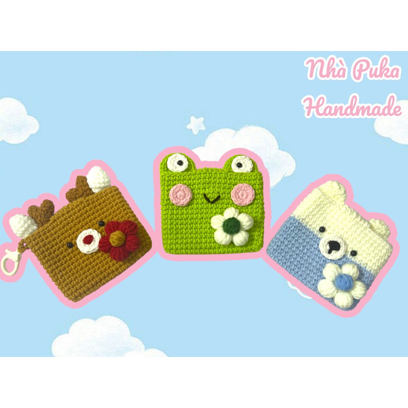 Ví/bóp len đựng thẻ ATM + hoa bằng len nhiều mẫu design by Nhà Puka