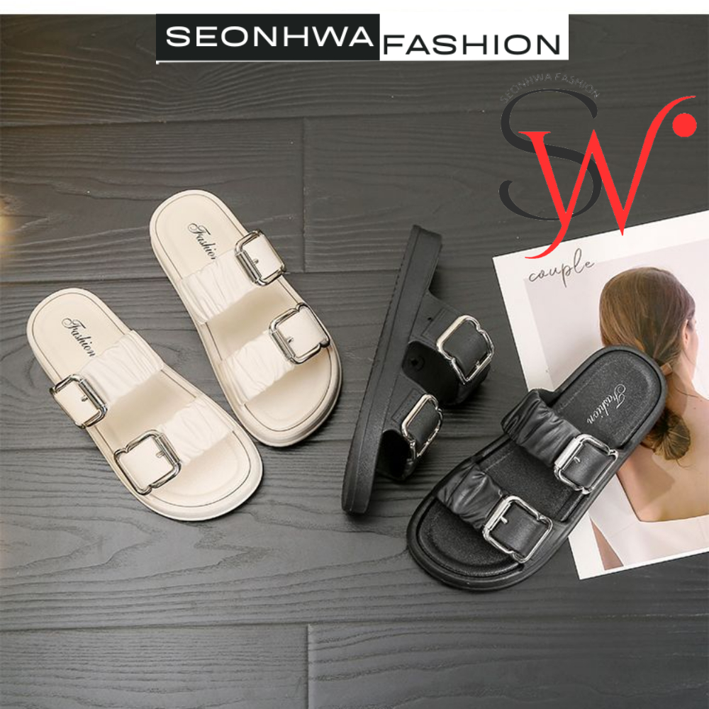 Dép bánh mì nữ 2 quai ngang sandal nữ SEONHWA cao 2cm chất liệu dẻo rất êm chân, sang chảnh cá tính G2288