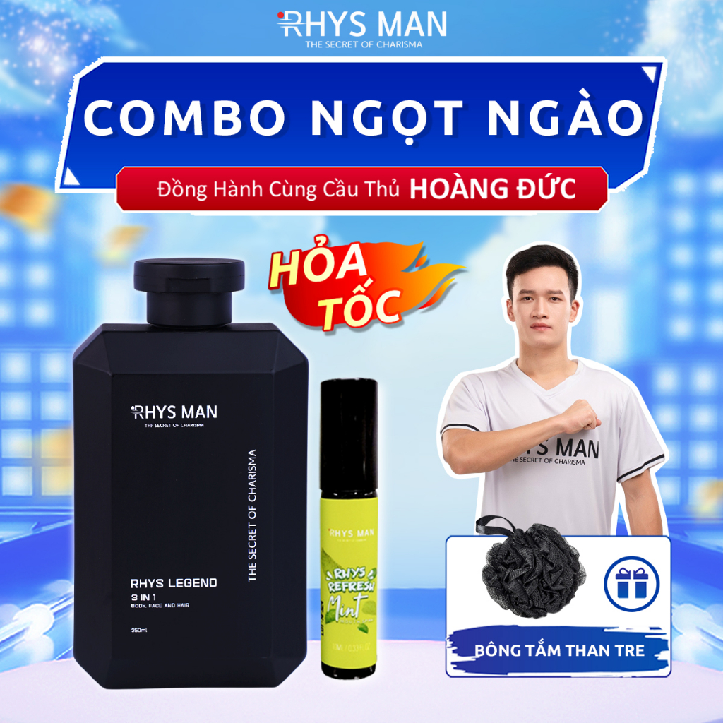 Bộ quà tặng nam Sữa tắm 3in1 hương nước hoa 350ml & Xịt thơm miệng Rhys Refresh 10ml RHYS MAN