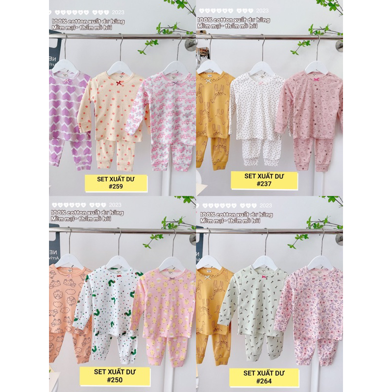 Sét 3 bộ dài tay cotton xuất dư cho bé