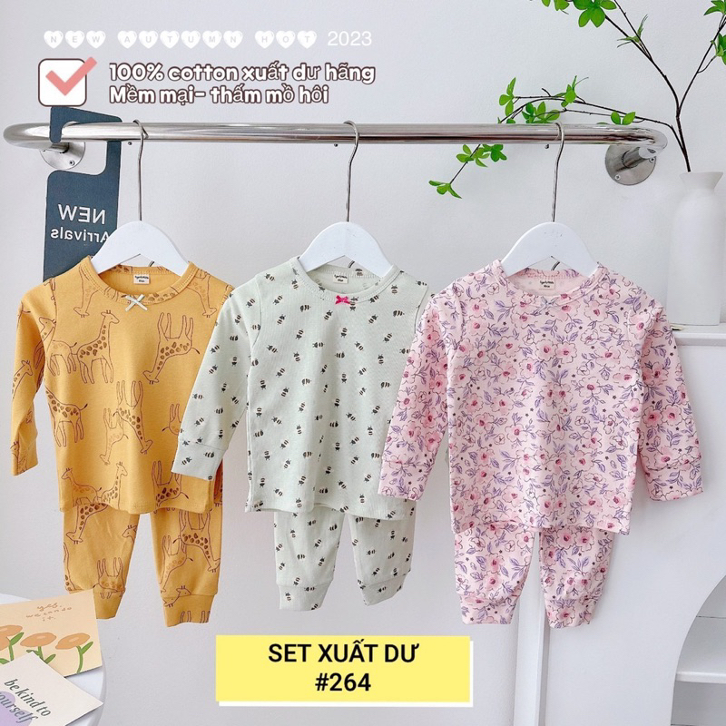 Sét 3 bộ dài tay cotton xuất dư cho bé