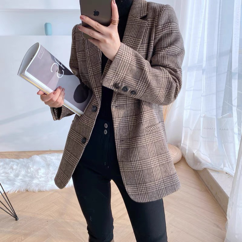 Áo blazer dạ kẻ Hàn Quốc siêu xinh, siêu xịn freesize