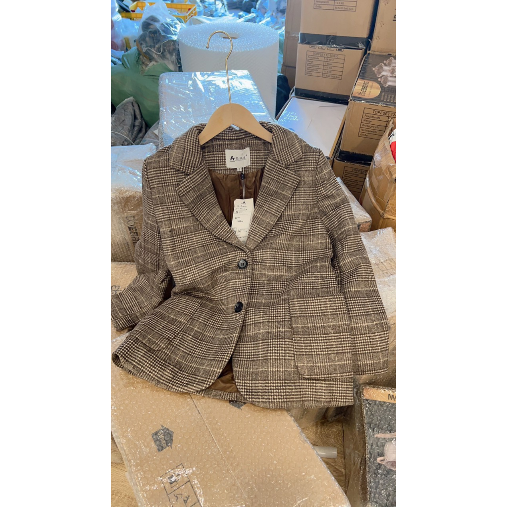 Áo blazer dạ kẻ Hàn Quốc siêu xinh, siêu xịn freesize