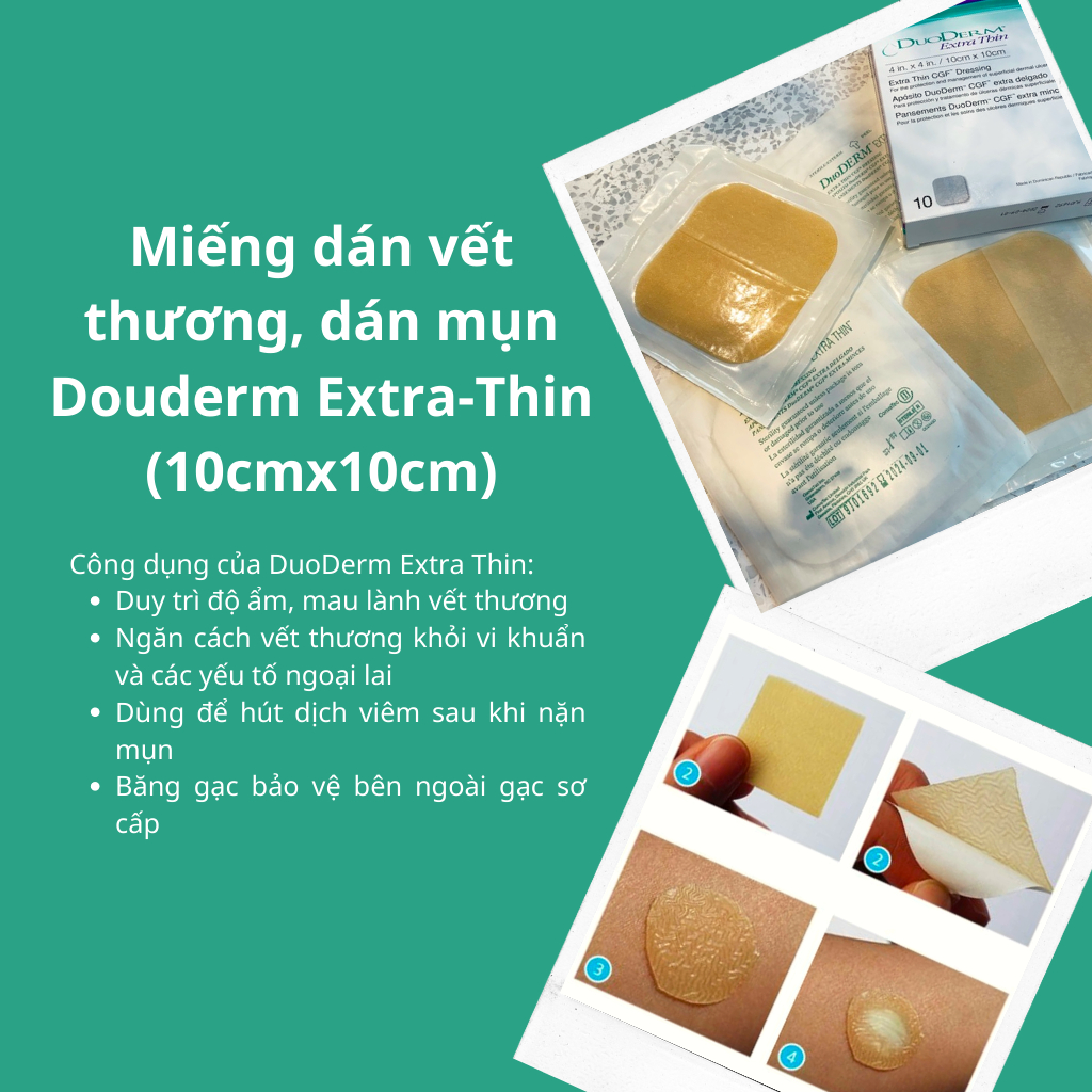 Combo 3 miếng dán mụn, băng dán vết thương Duoderm 10x10cm chứa hydrocolloid giảm thâm sẹo