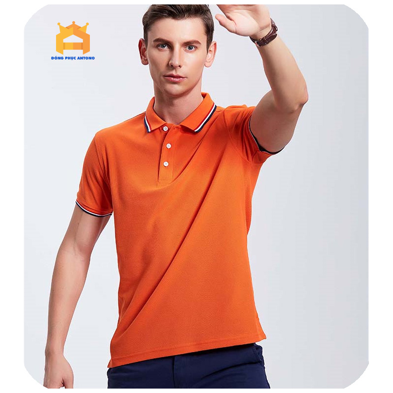 Áo polo cá sấu nam nữ màu cam chất poly Thái cao cấp phong cách trẻ trung năng động mặc áo co dãn thoáng mát