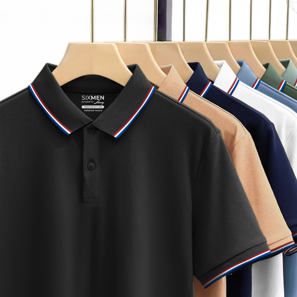 Áo polo nam cao cấp có cổ SIXMEN Basic 3RIM - Polo Đen vải cá sấu cotton CVC thoáng mát, thanh lịch