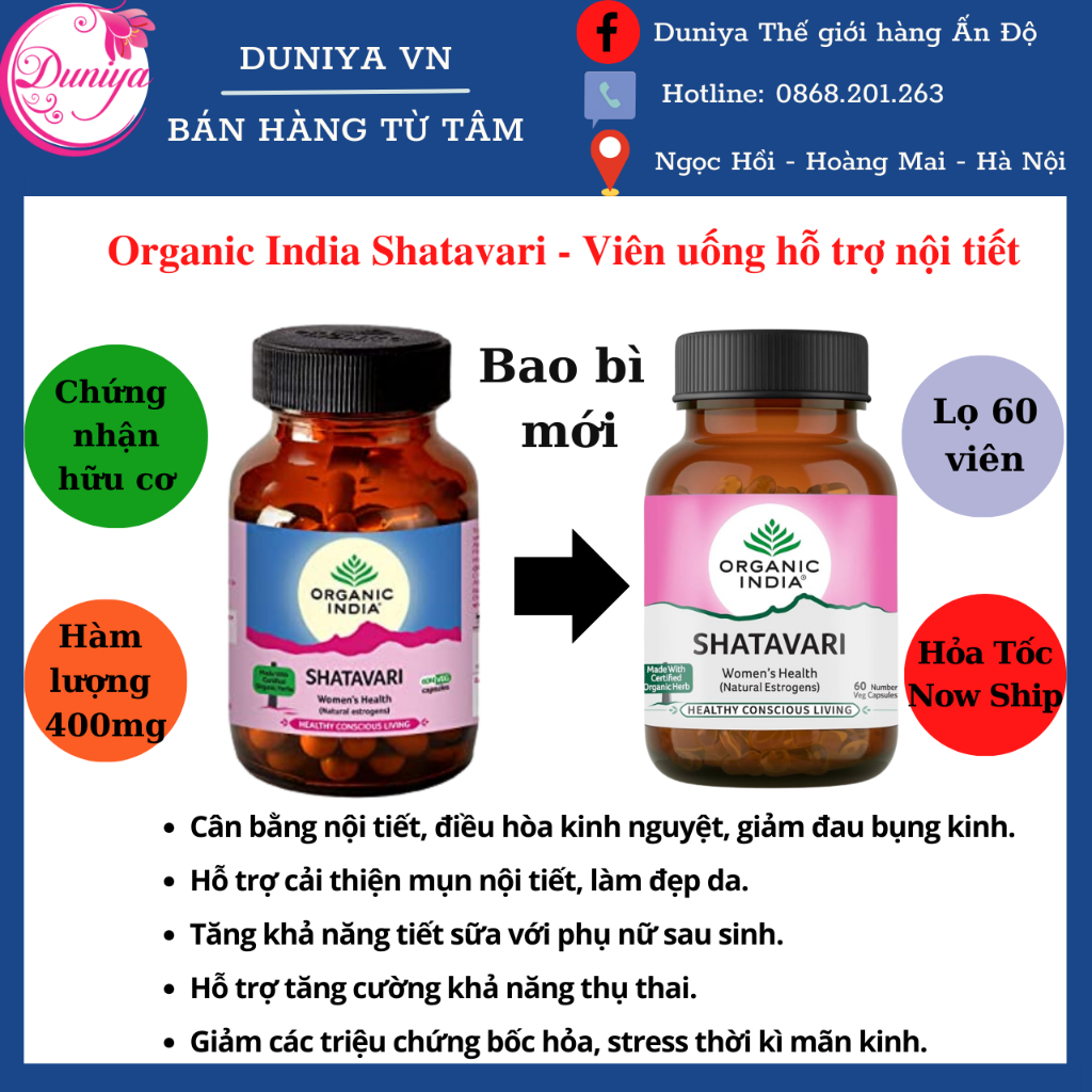 Viên uống cân bằng nội tiết Organic India Shatavari