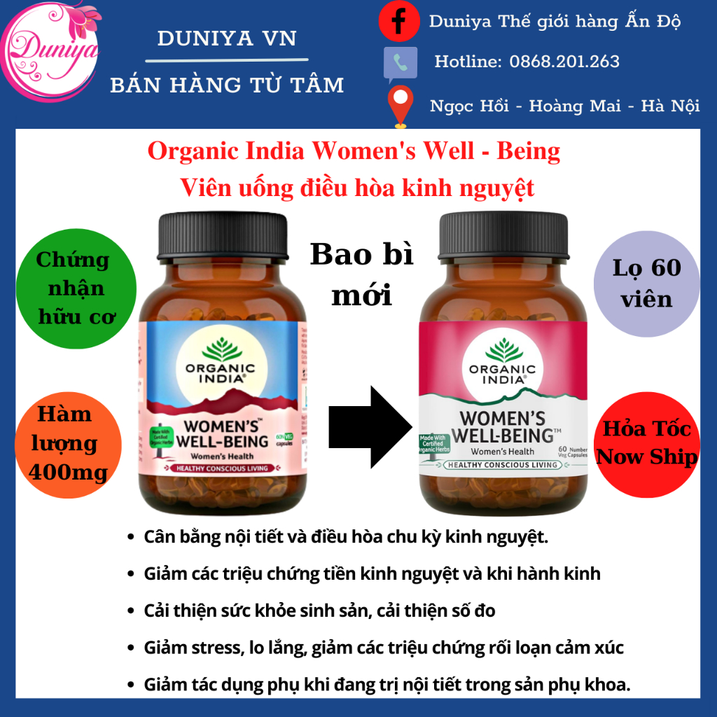 Viên uống điều hòa kinh nguyệt Organic India Women's Well-Being