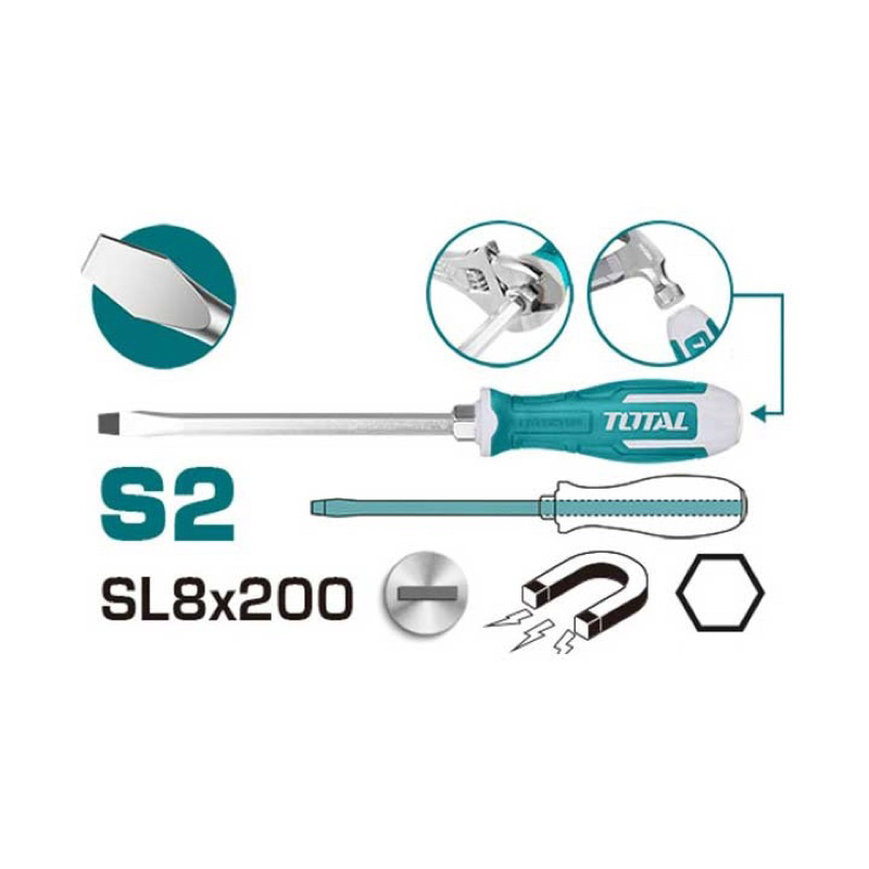 Tua vít dẹp đóng xuyên thép S2 đầu SL8 TOTAL THGS82006 (Chính hãng TPC)