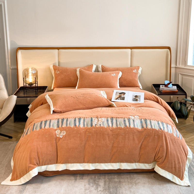 Bộ Chăn Ga Gối 4 Món Nỉ Nhung thêu ANNA ENGELMANN cao cấp siêu mềm mịn ấm áp mùa đông