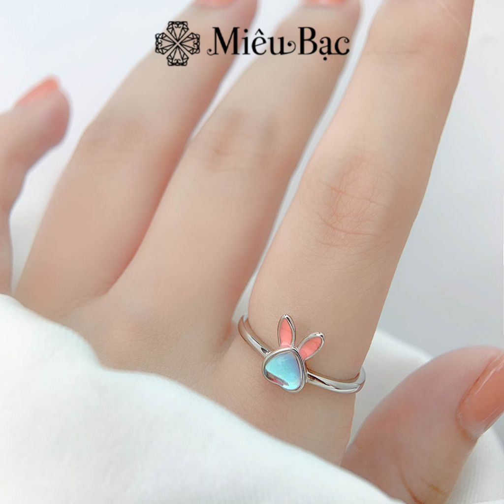 Nhẫn bạc nữ Miêu Bạc thỏ đá mặt trăng moonstone freesize chất liệu s925 phụ kiện trang sức nữ N000899