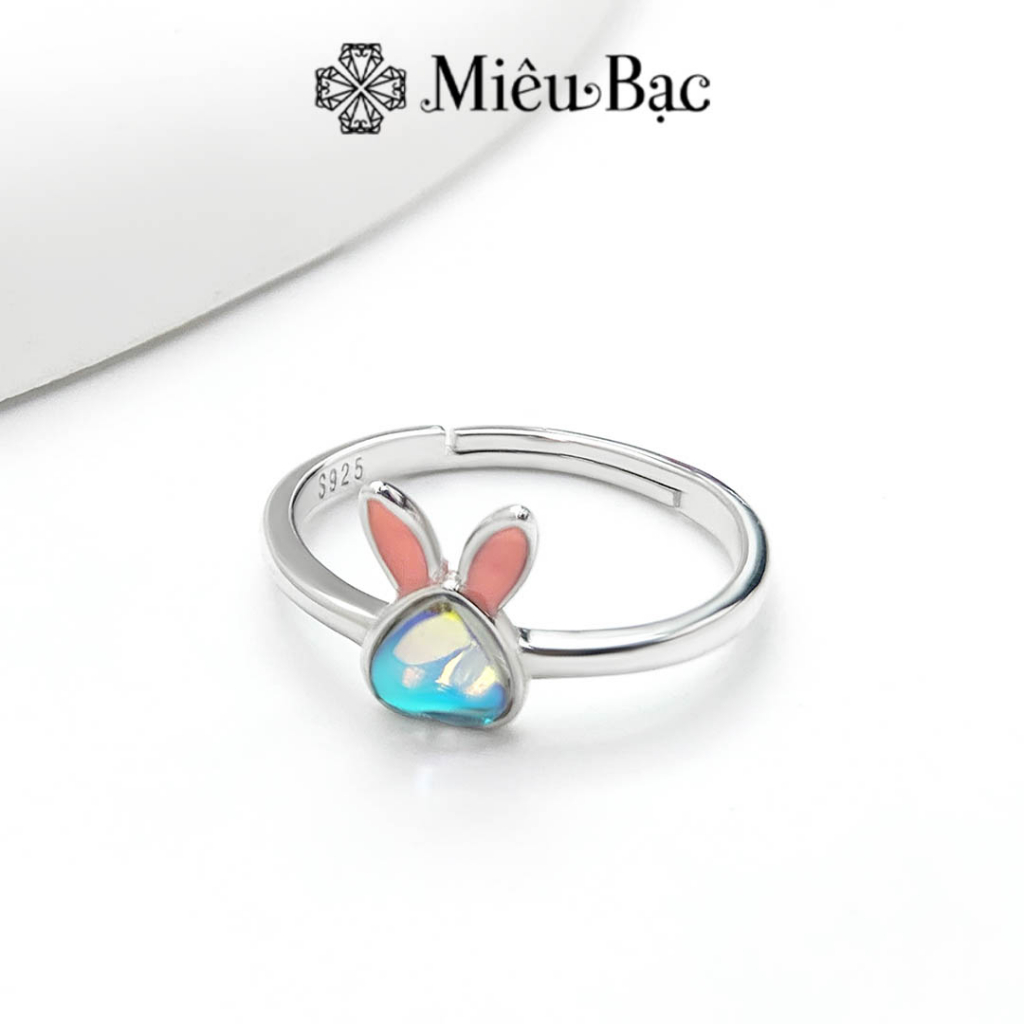 Nhẫn bạc nữ Miêu Bạc thỏ đá mặt trăng moonstone freesize chất liệu s925 phụ kiện trang sức nữ N000899