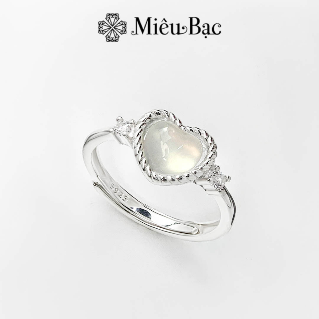 Nhẫn bạc nữ Miêu Bạc tim đá mã não trắng chất liệu bạc S925 phong cách tiểu thư thời trang phụ kiện trang sức MN27