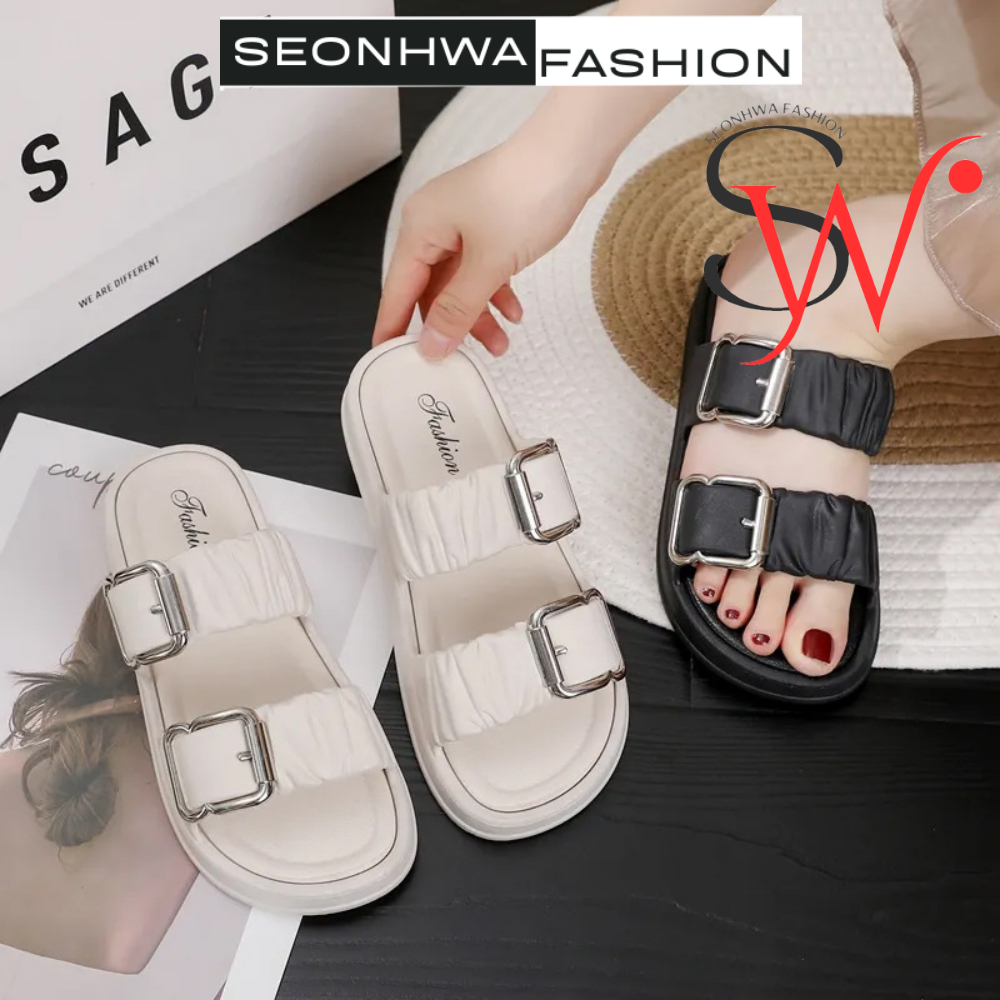 Dép bánh mì nữ 2 quai ngang sandal nữ SEONHWA cao 2cm chất liệu dẻo rất êm chân, sang chảnh cá tính G2288