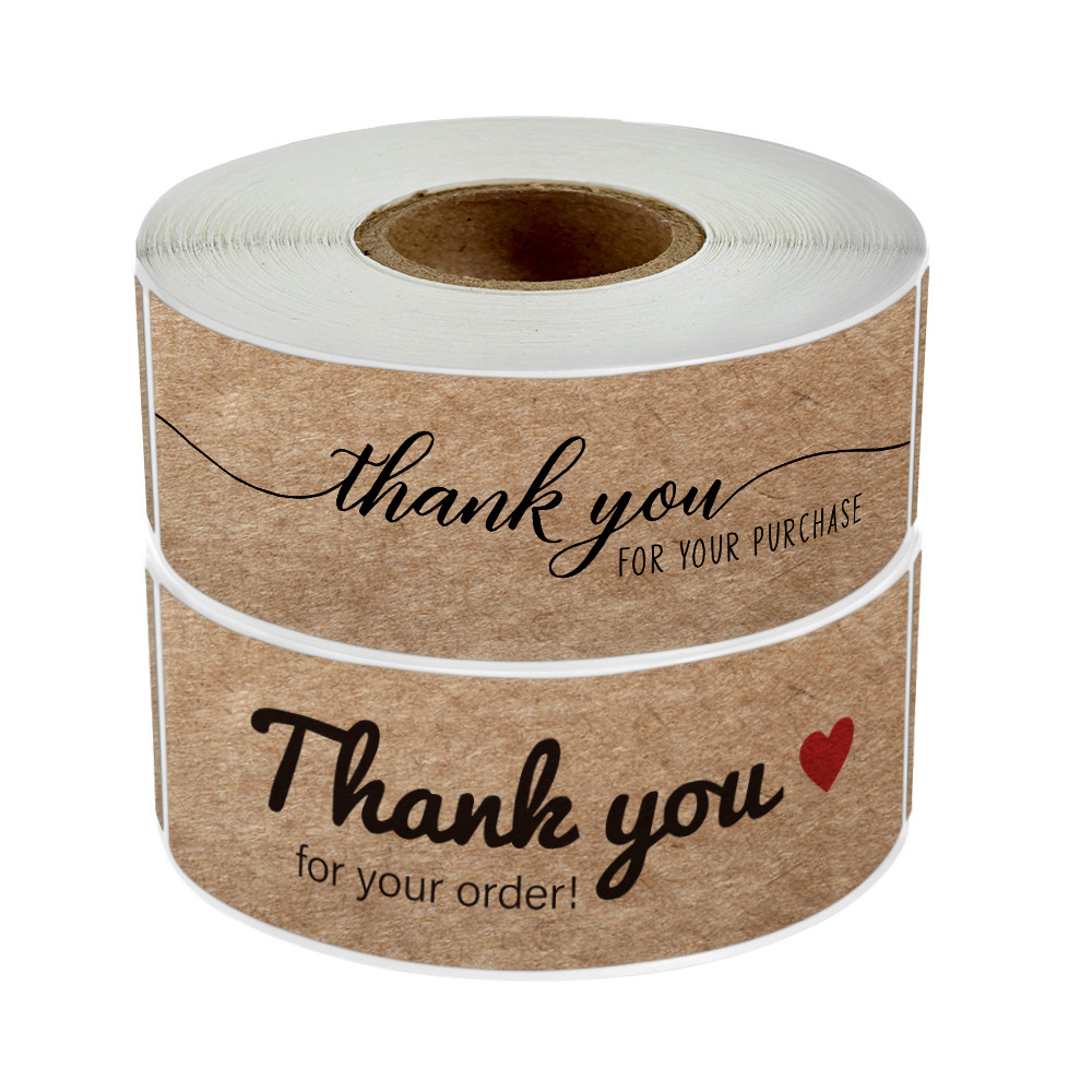 Cuộn 120 tem dán Thank you màu kraft chữ nhật TE29 sticker decan cảm ơn trang trí bao bì quà tặng